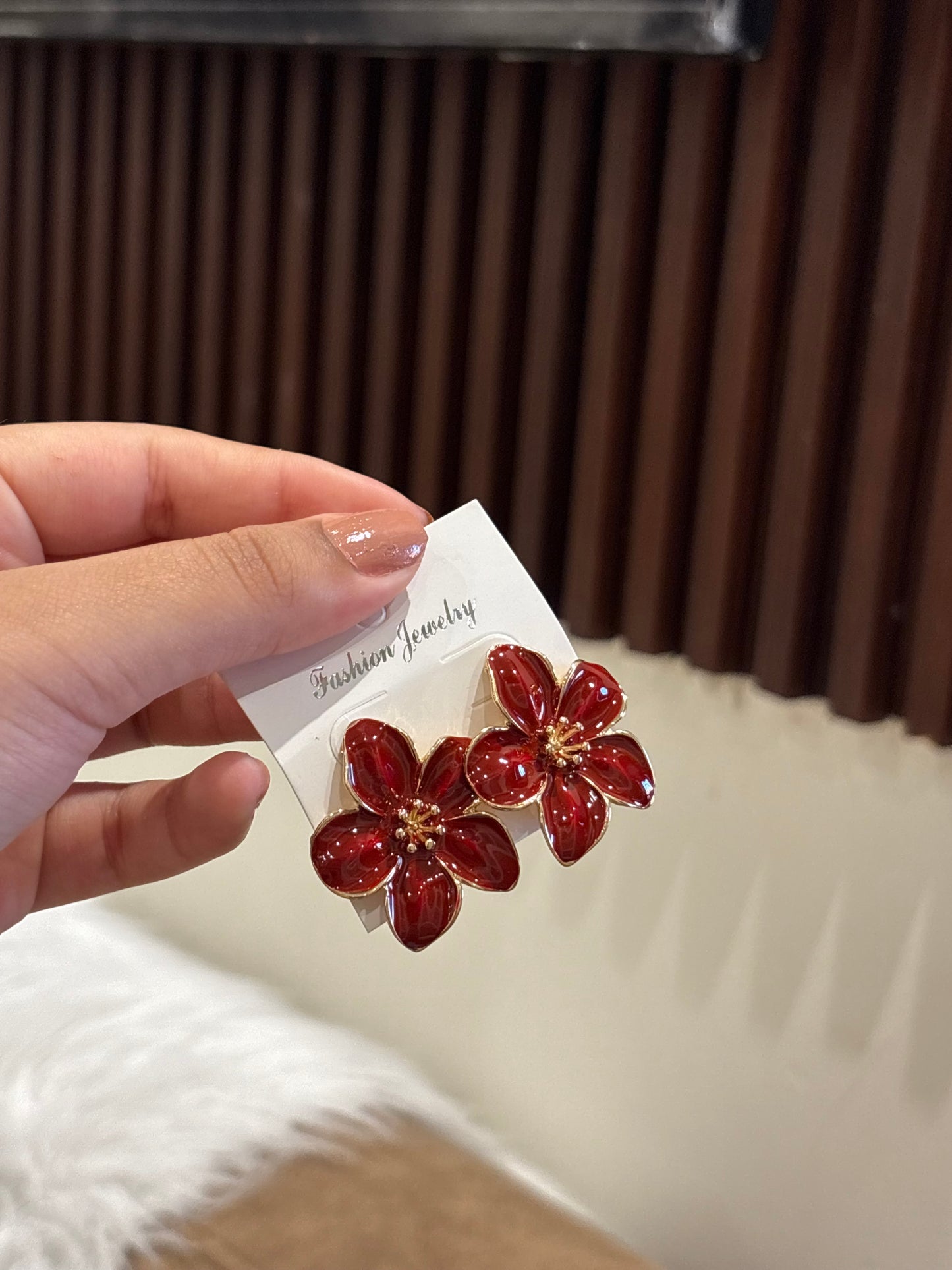 Burgandy flower earrings