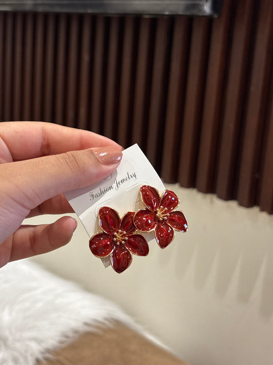 Burgandy flower earrings