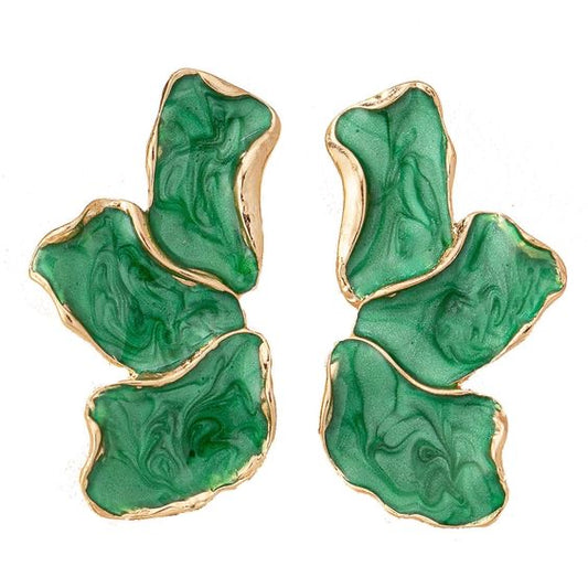 Green half petal bohemian earrings